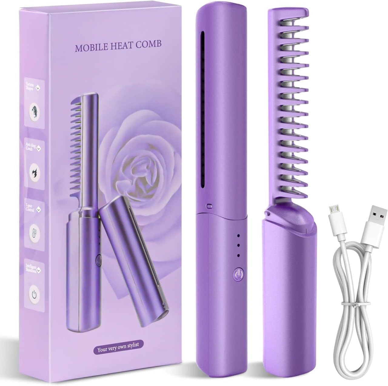 Mini Cordless Hair Straightener – Portable Negative Ion Comb