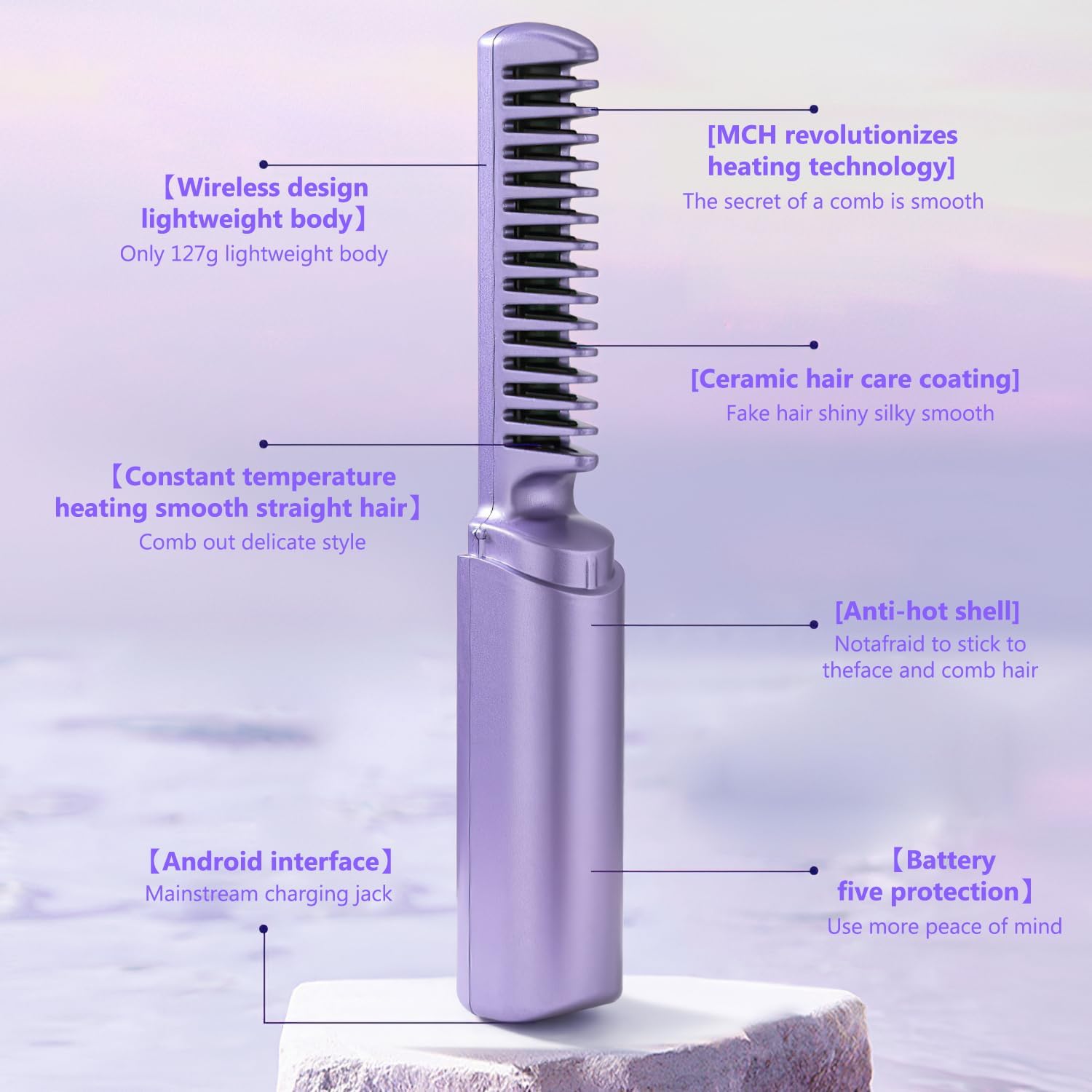 Mini Cordless Hair Straightener – Portable Negative Ion Comb
