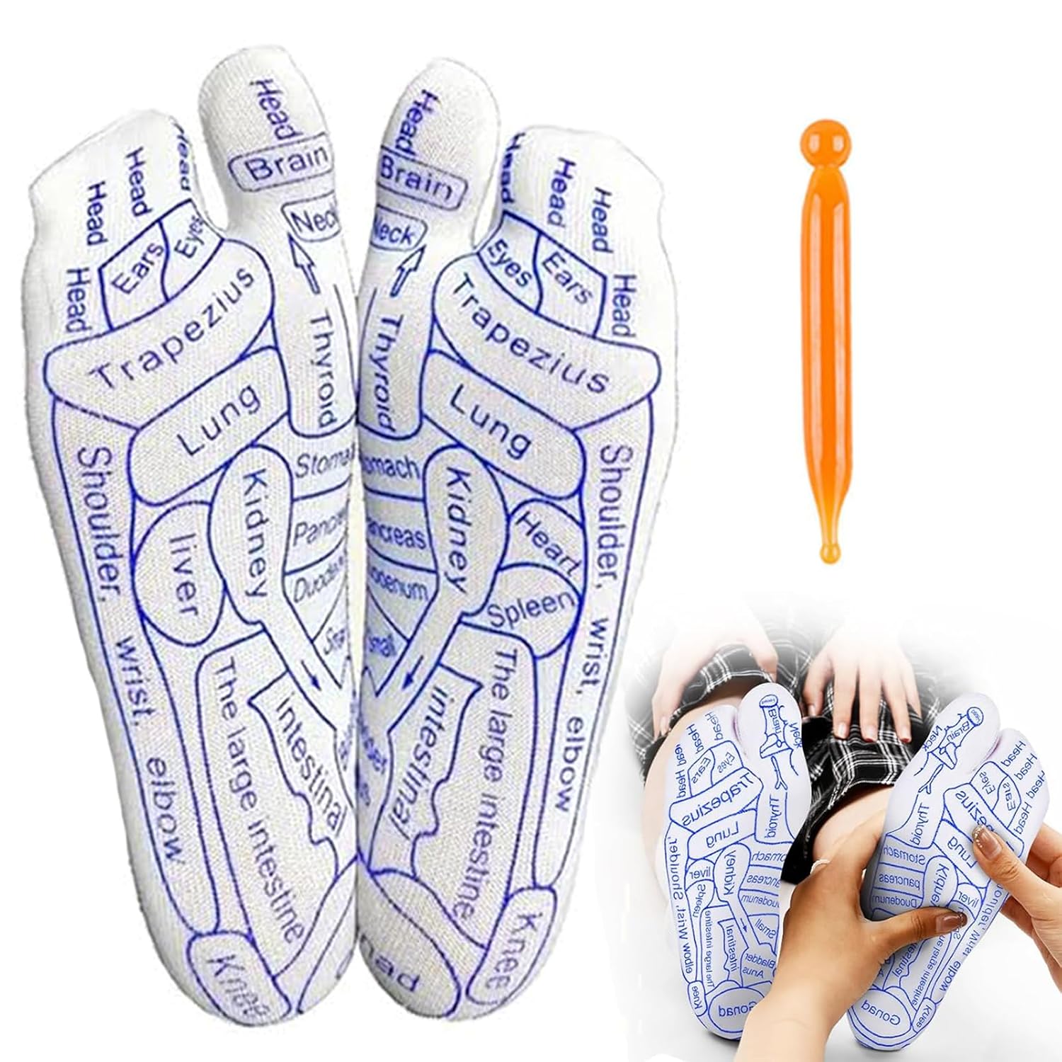 White Acupressure Reflexology Socks Foot Massage Socks and Tool Relieve Tired Feet