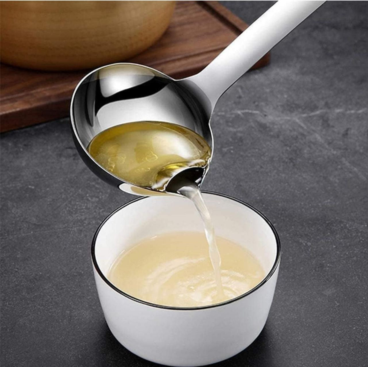 Stainless Steel Oil Filter Spoon | 28cm Fat Strainer Ladle