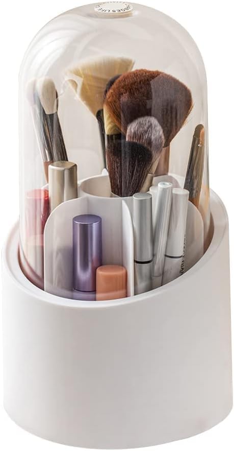 360° Rotating Dustproof Makeup Brush Holder with Clear Cover