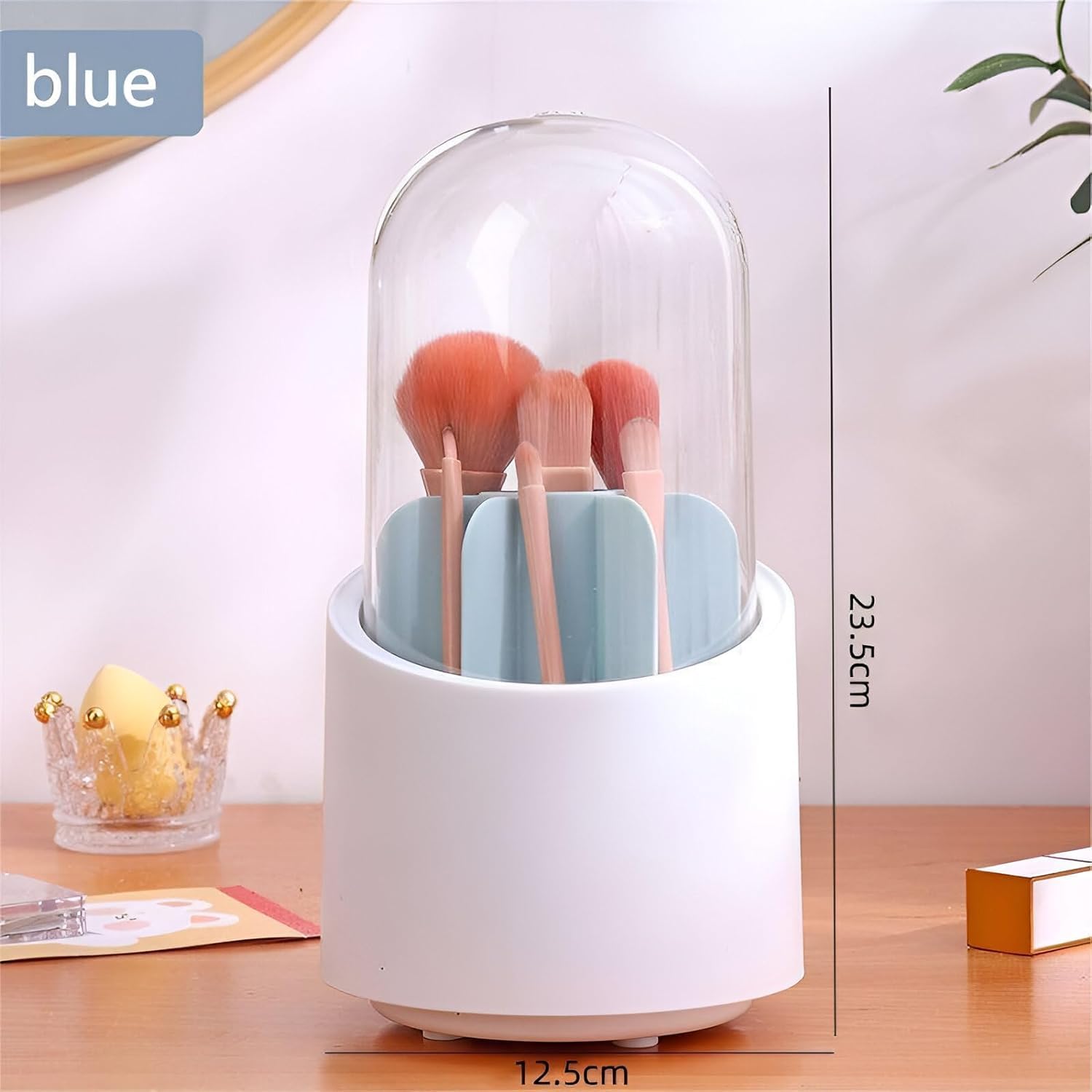 360° Rotating Dustproof Makeup Brush Holder with Clear Cover