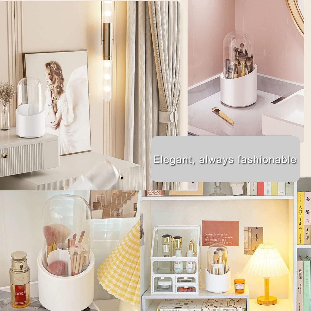 360° Rotating Dustproof Makeup Brush Holder with Clear Cover