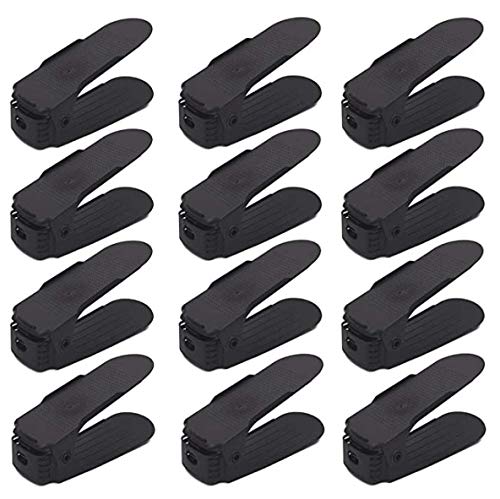 Adjustable Double Deck Shoe Rack 12-Pack Black