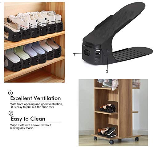 Adjustable Double Deck Shoe Rack 12-Pack Black