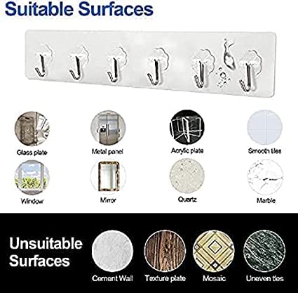 6 hook Silver Stainless Steel Self-Adhesive Wall Hooks