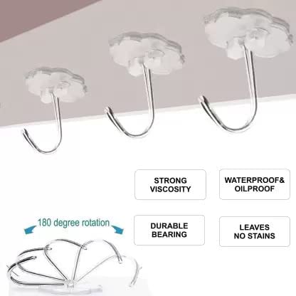 6 hook Silver Stainless Steel Self-Adhesive Wall Hooks