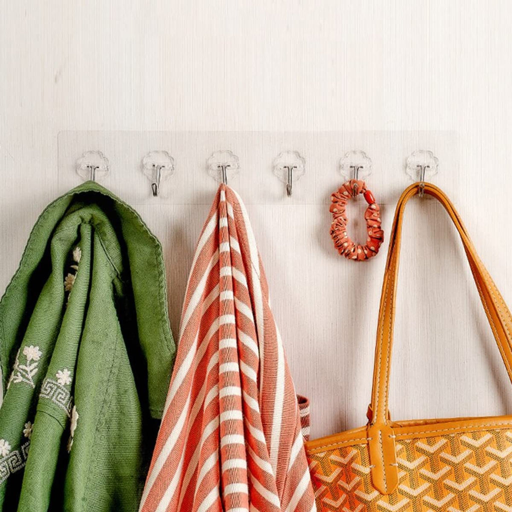 6 hook Silver Stainless Steel Self-Adhesive Wall Hooks