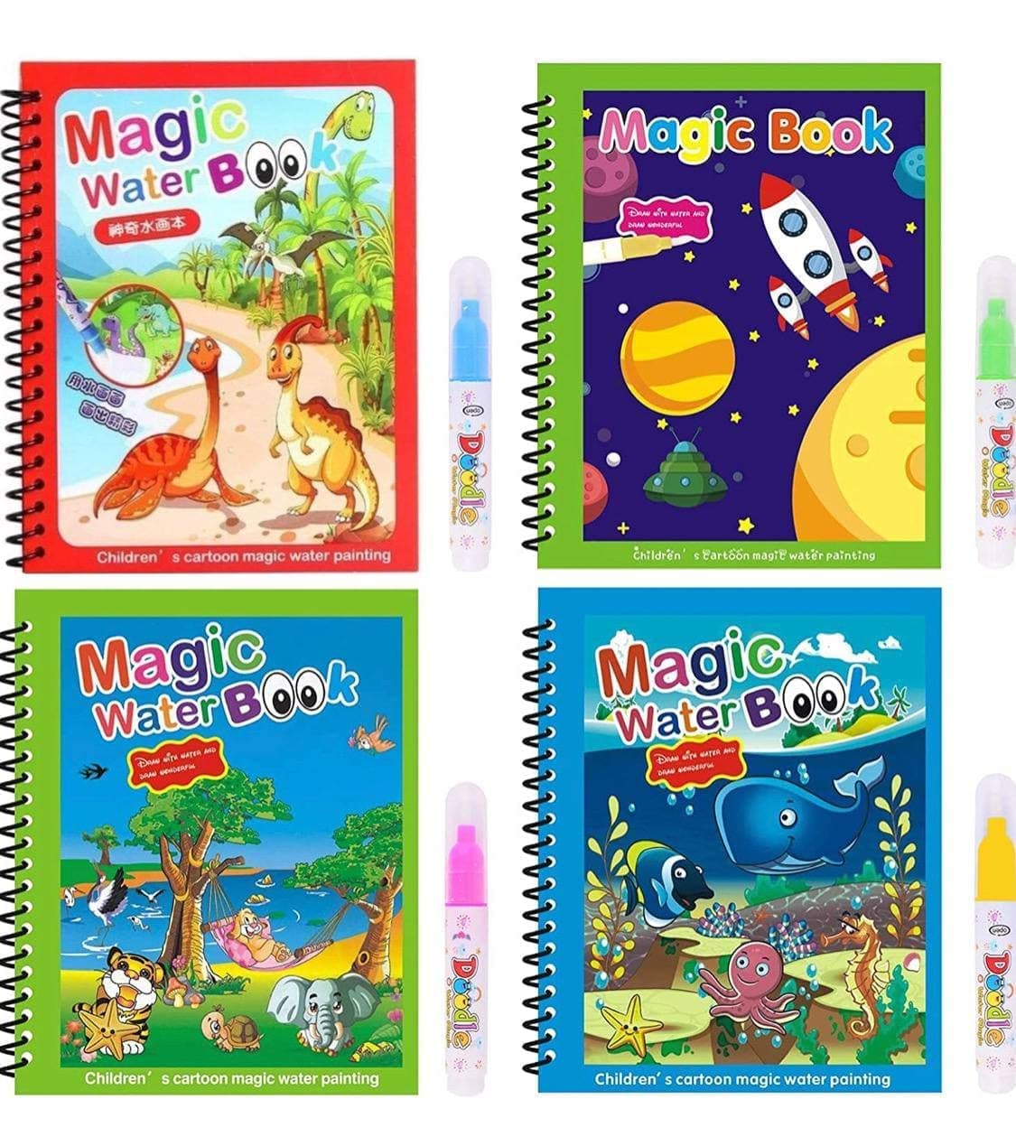 4Pcs Magic Water Coloring Books Reusable Kids Set