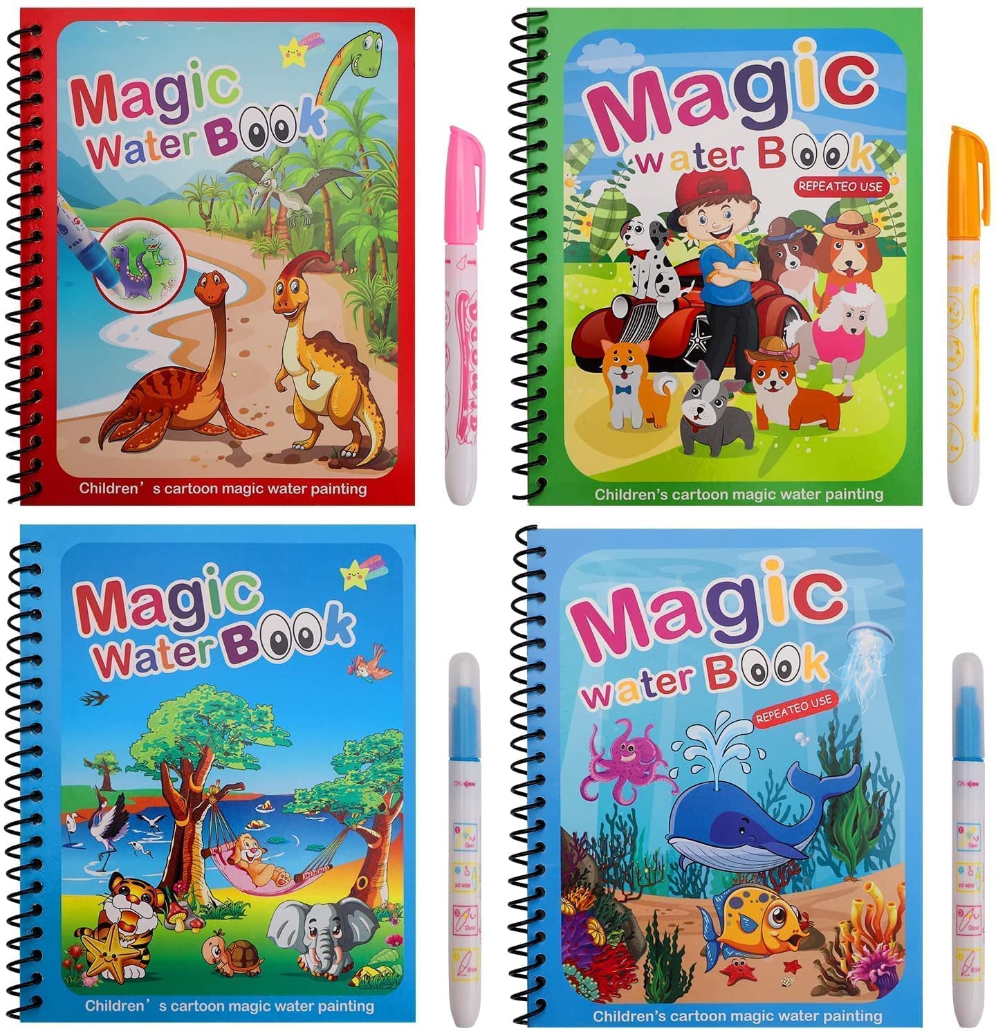 4Pcs Magic Water Coloring Books Reusable Kids Set
