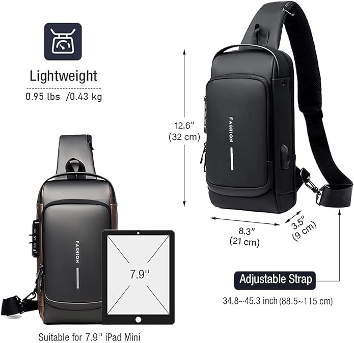 Anti-Theft USB Charging Sling Bag with Password Lock
