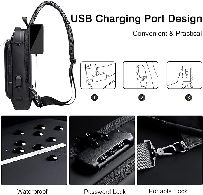 Anti-Theft USB Charging Sling Bag with Password Lock